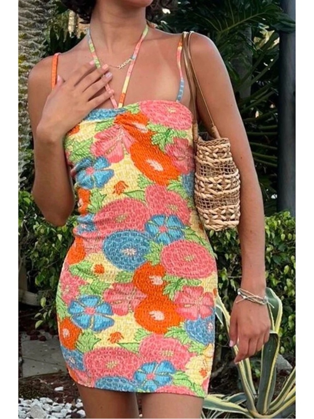 Zara Summer Floral Smocked Bodycon Mini Dress - Multicolor